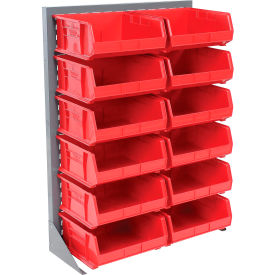 GoVets™ Singled Sided Louvered Bin Rack 35 x 15 x 50 - 12 Red Premium Stacking Bins 168RD550