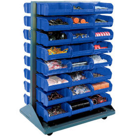 GoVets™ Mobile Double Sided Floor Rack - 24 Blue Stacking Bins 36 x 54 182BL550