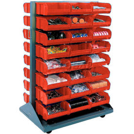 GoVets™ Mobile Double Sided Floor Rack - 24 Red Stacking Bins 36 x 54 182RD550