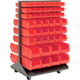 GoVets™ Mobile Double Sided Floor Rack - 100 Red Stacking Bins 36 x 55 392RD603