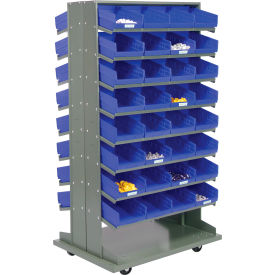 GoVets™ 16 Shelf Double-Sided Mobile Pick Rack - 64 Blue Plastic Shelf Bins 8
