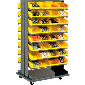 GoVets™ 16 Shelf Double-Sided Mobile Pick Rack - 64 Yellow Plastic Shelf Bins 8