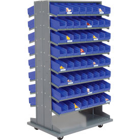 GoVets™ 16 Shelf Double-Sided Mobile Pick Rack - 128 Blue Plastic Shelf Bins 4