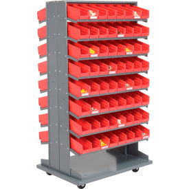 GoVets™ 16 Shelf Double-Sided Mobile Pick Rack - 128 Red Plastic Shelf Bins 4