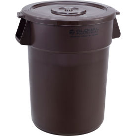 GoVets™ Plastic Trash Can with Lid - 44 Gallon Brown 462BNCL240
