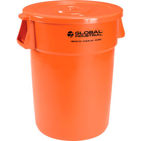 GoVets™ Plastic Trash Can with Lid - 44 Gallon Bright Orange 462BORCL240