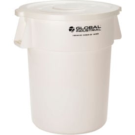 GoVets™ Plastic Trash Can with Lid - 55 Gallon White 464WHCL240