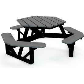 GoVets™ 6' Hexagon Picnic Table Recycled Plastic Gray 31053B23
