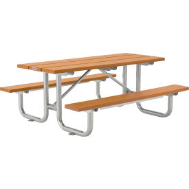 GoVets™ 6' Rectangular Picnic Table Recycled Plastic with Steel Base Cedar 670CD271