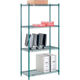 Nexel® 4 Shelf Poly-Green® Wire Shelving Unit Starter 36
