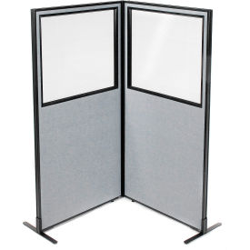 Interion® Freestanding 2-Panel Corner Room Divider w/Partial Window 36-1/4