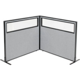 Interion® Freestanding 2-Panel Corner Room Divider w/Partial Window 48-1/4