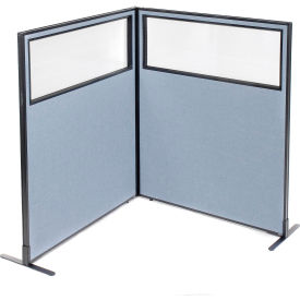 Interion® Freestanding 2-Panel Corner Room Divider w/Partial Window 48-1/4