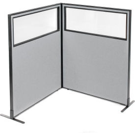 Interion® Freestanding 2-Panel Corner Room Divider w/Partial Window 48-1/4