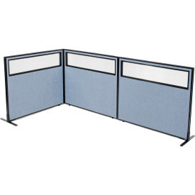 Interion® Freestanding 3-Panel Corner Room Divider w/Partial Window 48-1/4