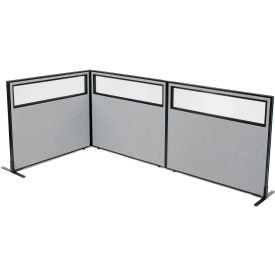 Interion® Freestanding 3-Panel Corner Room Divider w/Partial Window 48-1/4
