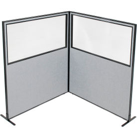 Interion® Freestanding 2-Panel Corner Room Divider w/Partial Window 60-1/4