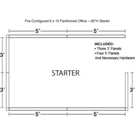 Interion® Pre-Configured Office Cubicle 6'W x 10'D x 60