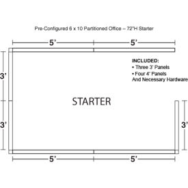 Interion® Pre-Configured Office Cubicle 6'W x 10'D x 72