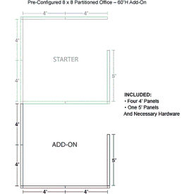 Interion® Pre-Configured Office Cubicle 8'W x 8'D x 60