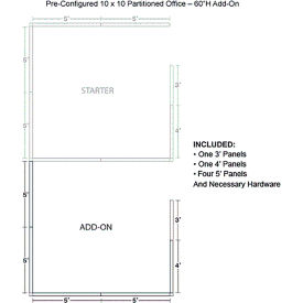 Interion® Pre-Configured Office Cubicle 10'W x 10'D x 60