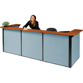 Interion® U-Shaped Reception Station With Cherry Counter & Blue Paneling 124