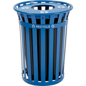 GoVets™ Outdoor Slatted Recycling Can w/Flat Lid 36 Gallon Blue 800BL261