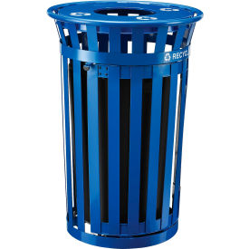 GoVets™ Outdoor Slatted Recycling Can w/Access Door & Flat Lid 36 Gallon Blue 942BL261