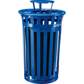 GoVets™ Outdoor Slatted Recycling Can w/Access Door & Rain Lid 36 Gallon Blue 943BL261