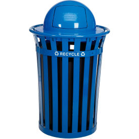 GoVets™ Outdoor Slatted Recycling Can w/Dome Lid 36 Gallon Blue 946BL261