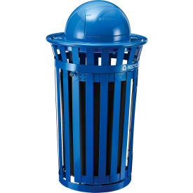 GoVets™ Outdoor Slatted Recycling Can w/Access Door & Dome Lid 36 Gallon Blue 947BL261