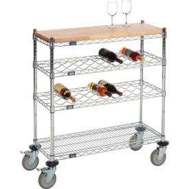 Mobile Wine Display Unit 4 Tier Chrome Wood Top 14
