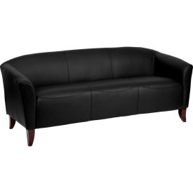 Leather Reception Sofa - Black - Hercules Imperial Series -3-BK-GG111