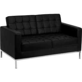Contemporary Modular Lounge Loveseat - Leather - Black - Hercules Lacey Series LACEY-831-2-LS-BK-GGZB-