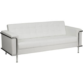 Contemporary Melrose White Leather Sofa with Encasing Frame - Hercules Lesley Series LESLEY-8090-SOFA-WH-GGZB-