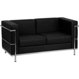 Contemporary Loveseat - Leather with Steel Frame - Black - Hercules Regal Series REGAL-810-2-LS-BK-GGZB-