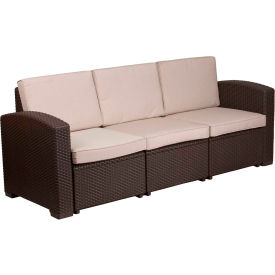 Flash Furniture All-Weather Faux Rattan Sofa - Chocolate Brown with Beige Cushions -SF1-3-GGDAD