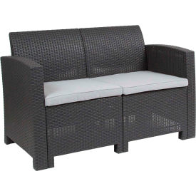 Flash Furniture All-Weather Faux Rattan Loveseat - Dark Gray with Light Gray Cushions -SF2-2-DKGY-GGDAD