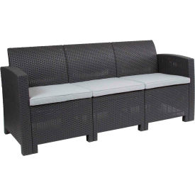 Flash Furniture All-Weather Faux Rattan Sofa - Dark Gray with Light Gray Cushions -SF2-3-DKGY-GGDAD