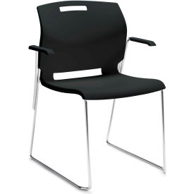Global™ Stacking Chair with Arms - Plastic - Asphalt Night Black - Popcorn Series 0-CH-BLK671
