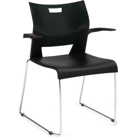 Global™ Molded Stacking Chair w/ Arms and Sled Base - Plastic - Black - Duet Series 0CH-BLK662