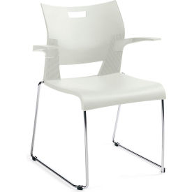 Global™ Molded Stacking Chair with Arms and Sled Base - Plastic - Ivory Clouds - Duet Series 0CH-IVC662