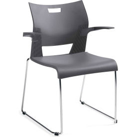 Global™ Molded Stacking Chair with Arms and Sled Base - Plastic - Shadow- Duet Series 0CH-SHW662