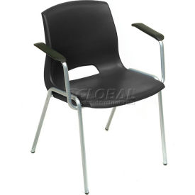 Interion® Merion Collection Stacking Chair With Mid Back Fixed Arms Plastic Black 397BK921 - Pkg Qty 4
