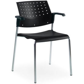 Global™ Stacking Chair with Arms - Plastic - Black - Sonic Series 3CH-BK/BK651