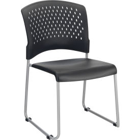 Interion® Stacking Chair With Mid Back Plastic Black 606BKA250 - Pkg Qty 4