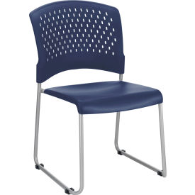 Interion® Stacking Chair With Mid Back Plastic Blue 606BLA250 - Pkg Qty 4
