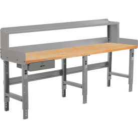 GoVets™ 96 x 30 Adj Height Workbench w/Drawer&Riser Gray- Maple Square Edge Top 085BGY319
