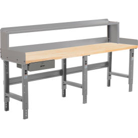 GoVets™ 96 x 36 Adj Height Workbench w/Drawer&Riser Gray-Birch Square Edge Top 086BGY319