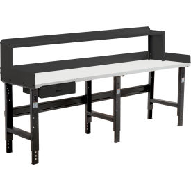 GoVets™ 96 x 36 Adj Height Workbench w/Drawer&Riser BK- Plastic Laminate Square Top 087BBK319